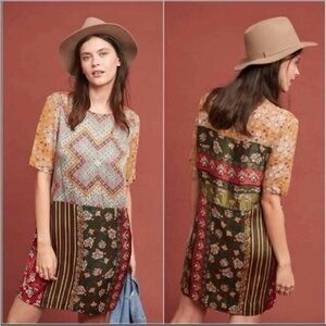 Tiny Anthropologie Anna Dress Patchwork Shift Mini Dress XS Festival Party Boho
